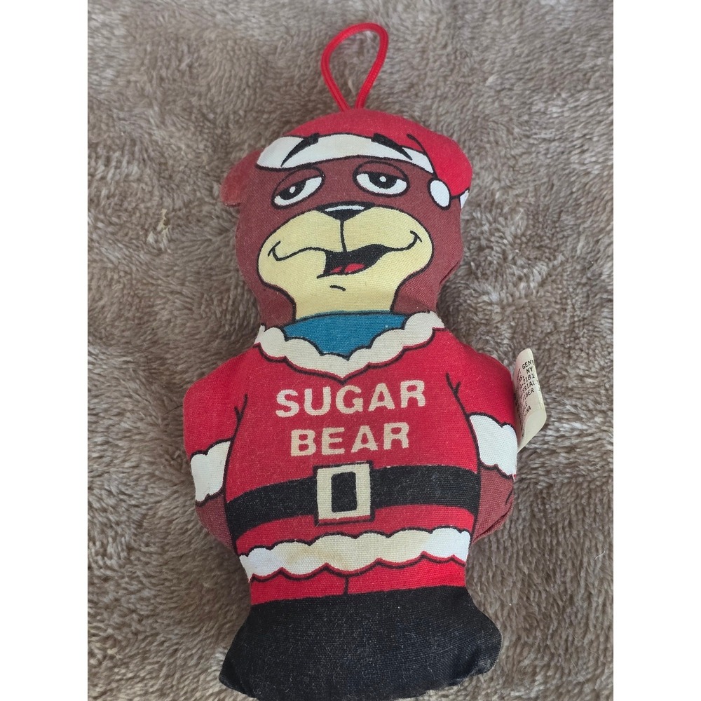 Vintage 1990 Sugar Bear Santa Plush Ornament Kraft General Foods Advertising Red